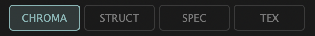 Visuverb mode selector — CHROMA, STRUCT, SPEC, TEX buttons